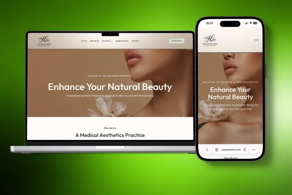 Hair Nurse Aesthetics medical spa websites shown on desktop and mobile