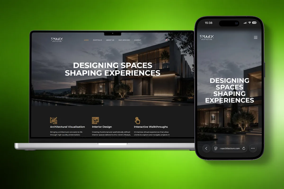 Smarx Architecture portfolio website redesign on desktop and mobile