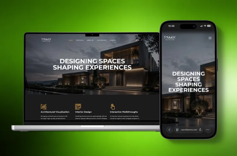 SMARX Architecture portfolio website design on desktop and mobile
