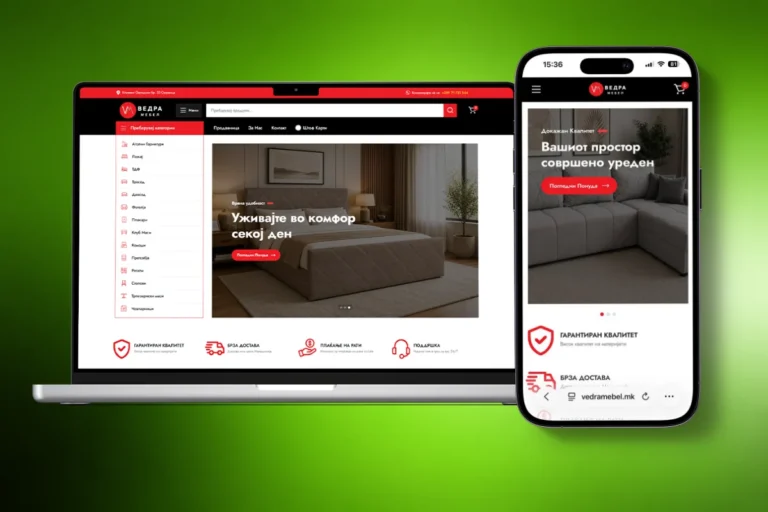 Vedra Mebel furniture eCommerce website on desktop and mobile