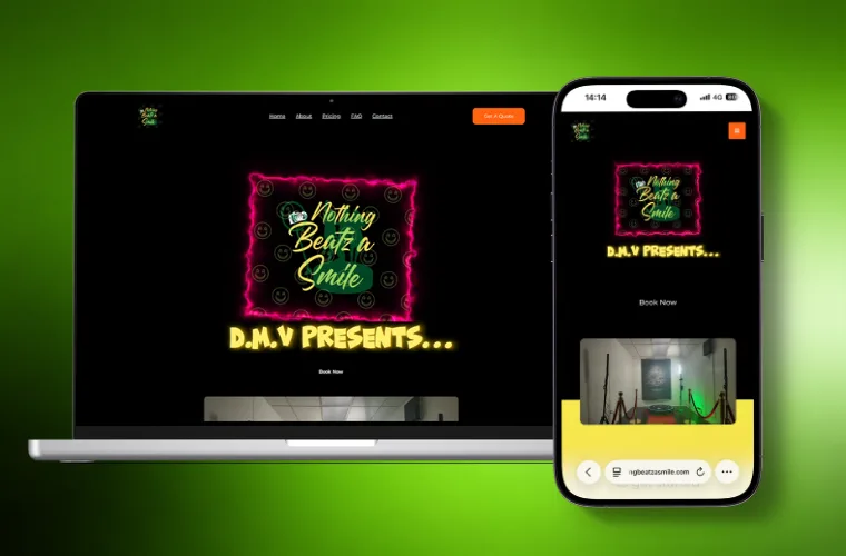 Nothing Beatz a Smile landing page design on desktop and mobile