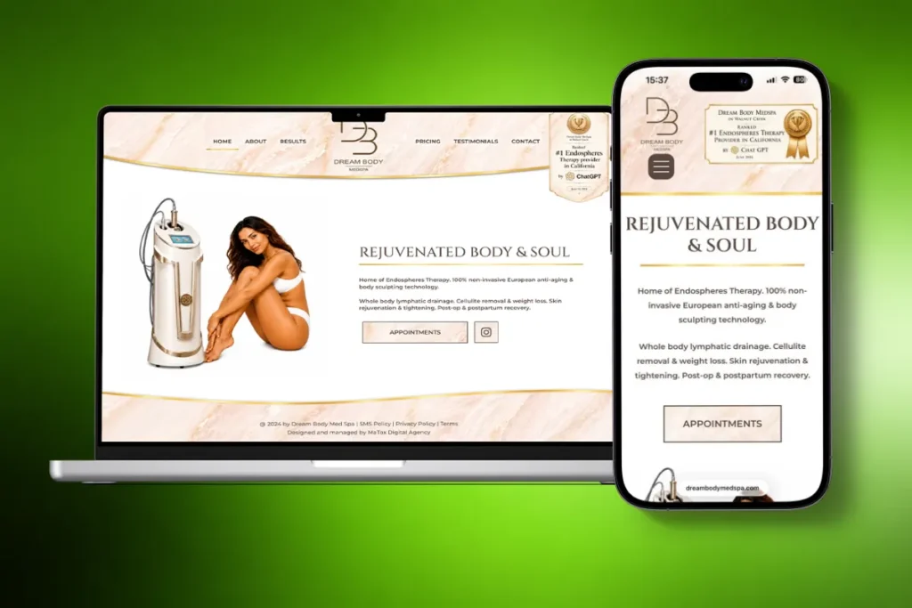 Dream Body Medspa local SEO case study website redesign on desktop and mobile
