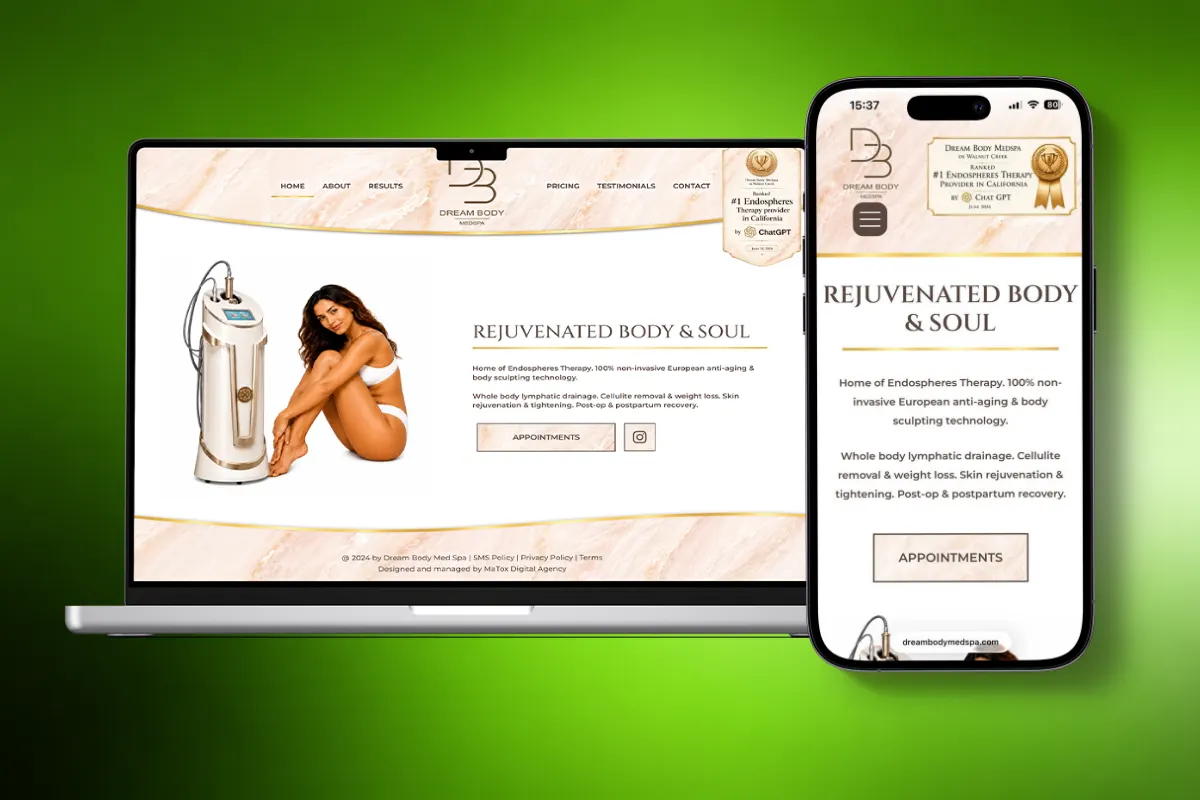 Dream Body Medspa local SEO case study website redesign on desktop and mobile