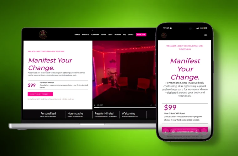 Manifesting Your Divine Body health and wellness website on desktop and mobile