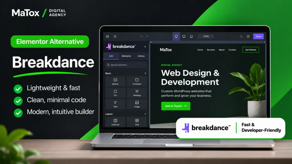 Breakdance visual builder as a lightweight Elementor alternative for WordPress