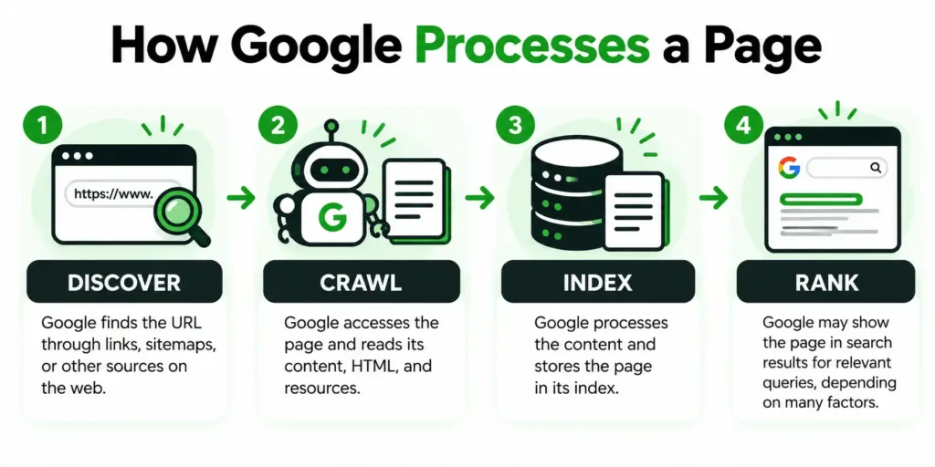 Google discovery, crawling, indexing and ranking process