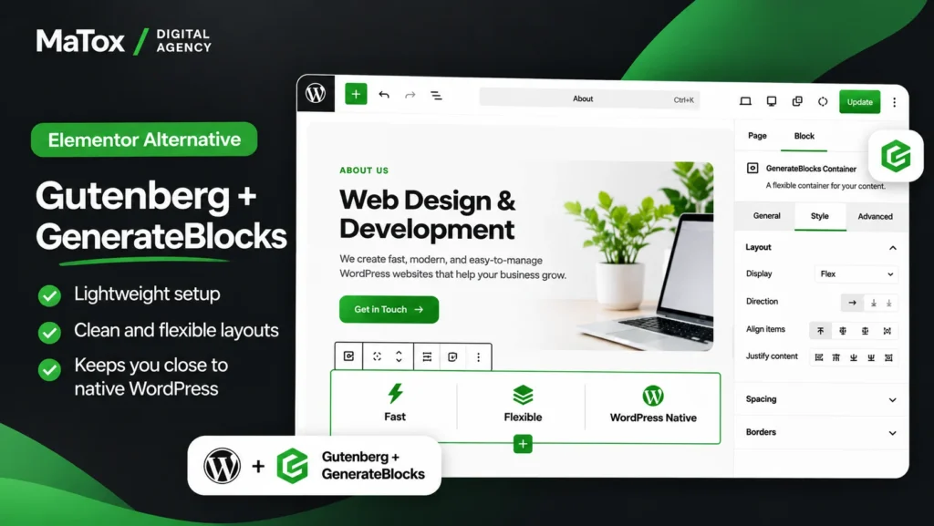 Gutenberg and GenerateBlocks as a lightweight Elementor alternative for WordPress