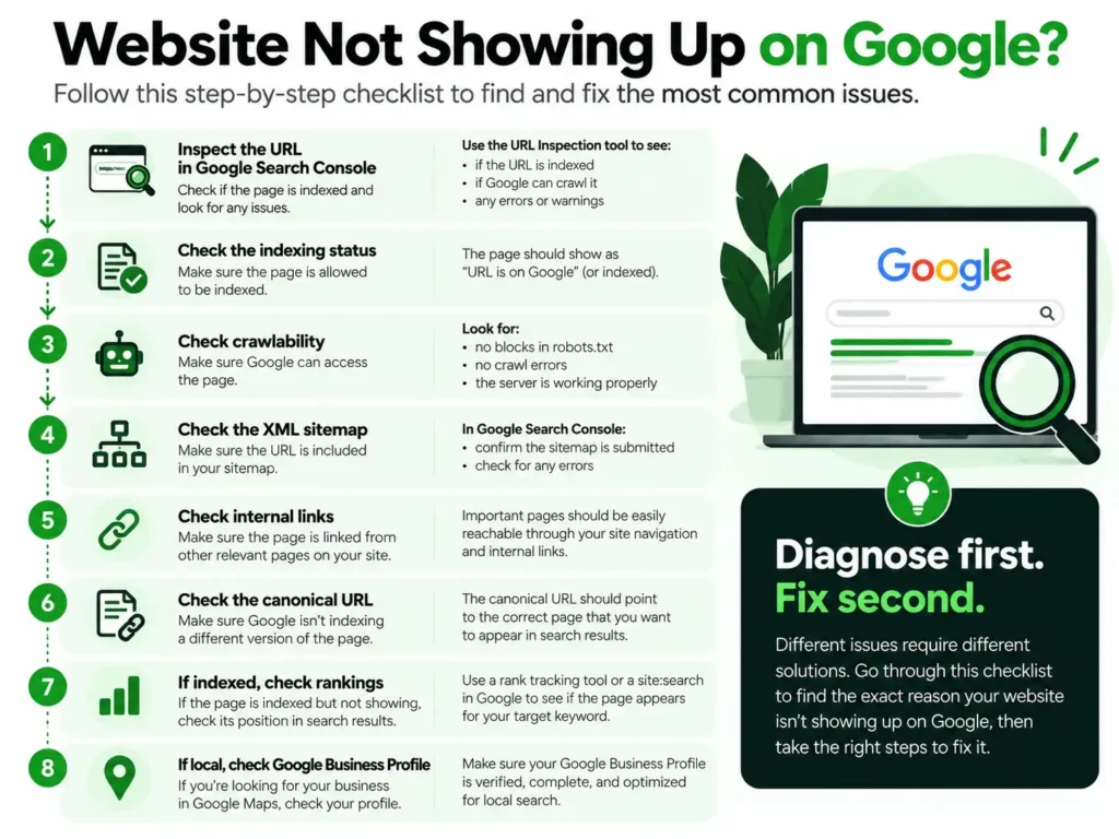 Website not showing on Google troubleshooting checklist