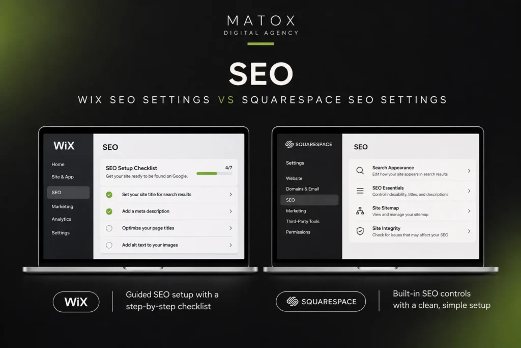 Wix SEO settings compared with Squarespace SEO settings